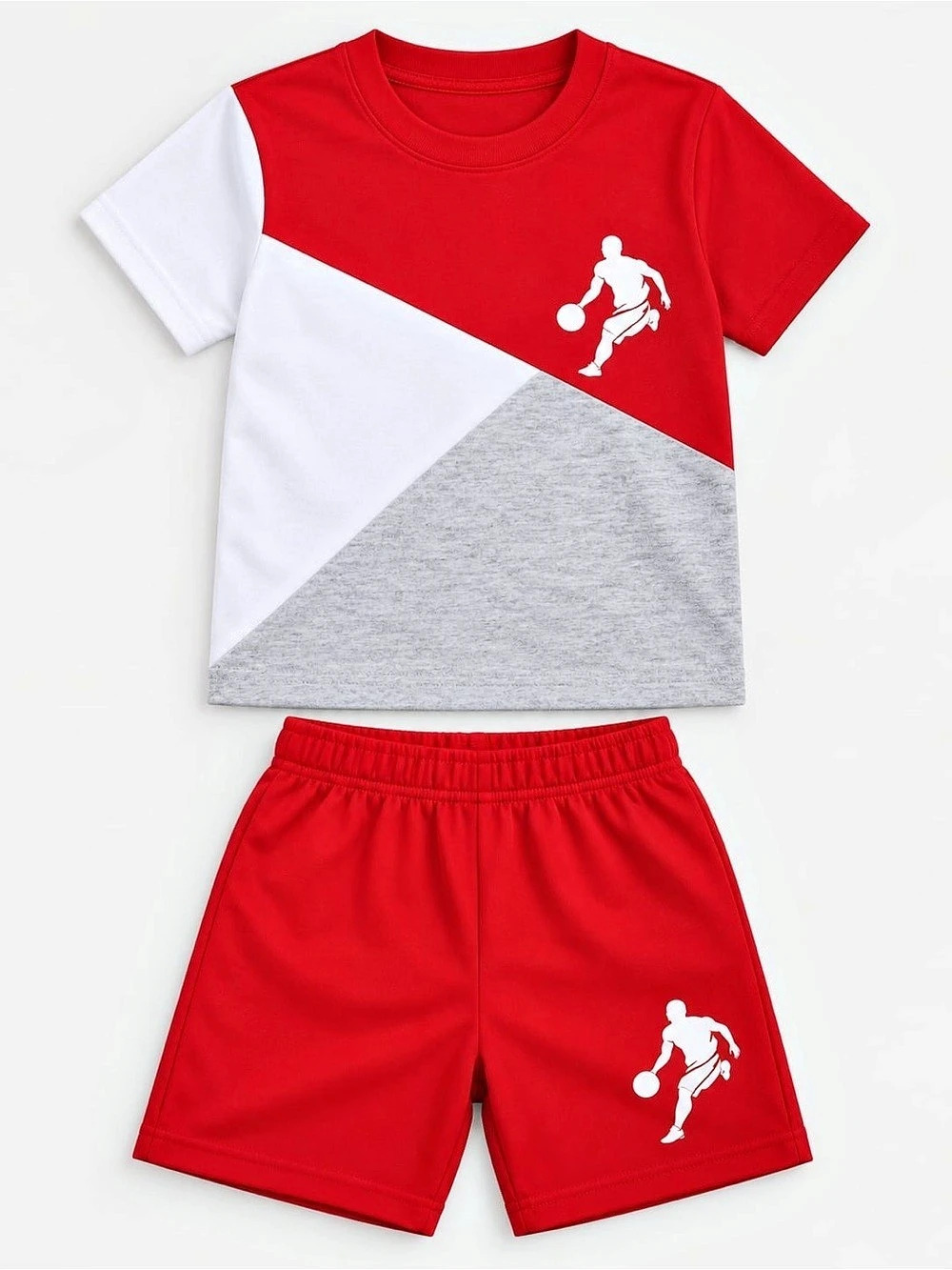 Kids Color Block Athletic Set in Red & Gray